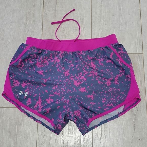 UNDER ARMOR Fly-By Printed Shorts, Sz S, Inseam 3", Loose, Purple/Pink - Picture 4 of 12